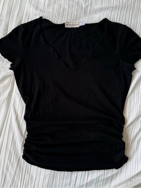 Emporio Armani Black Short Sleeve V-Neck Side Ruched Tee Size 6